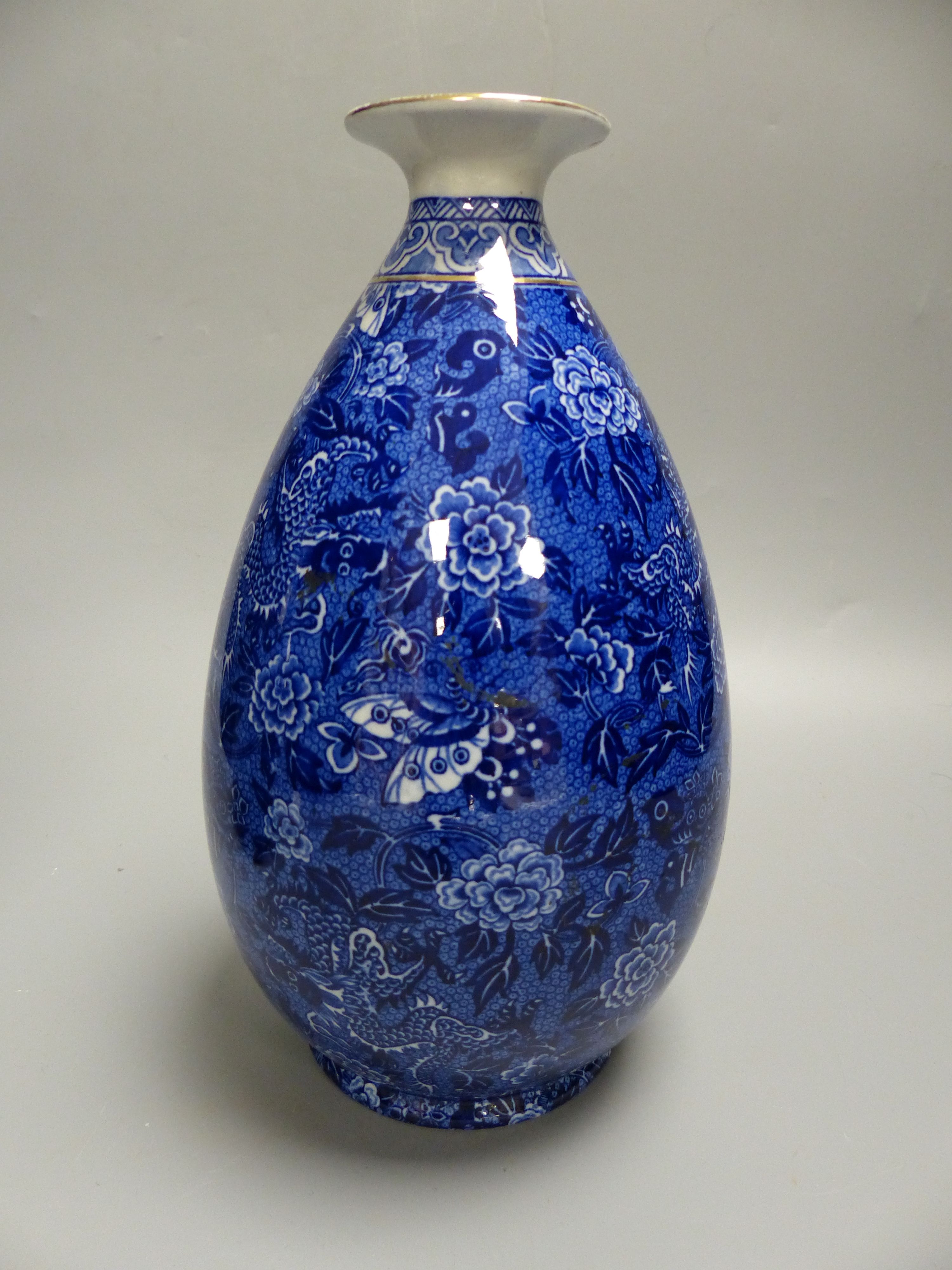 A pair of early 20th century Shelley blue printed pottery ovoid vases, height 23.5cm